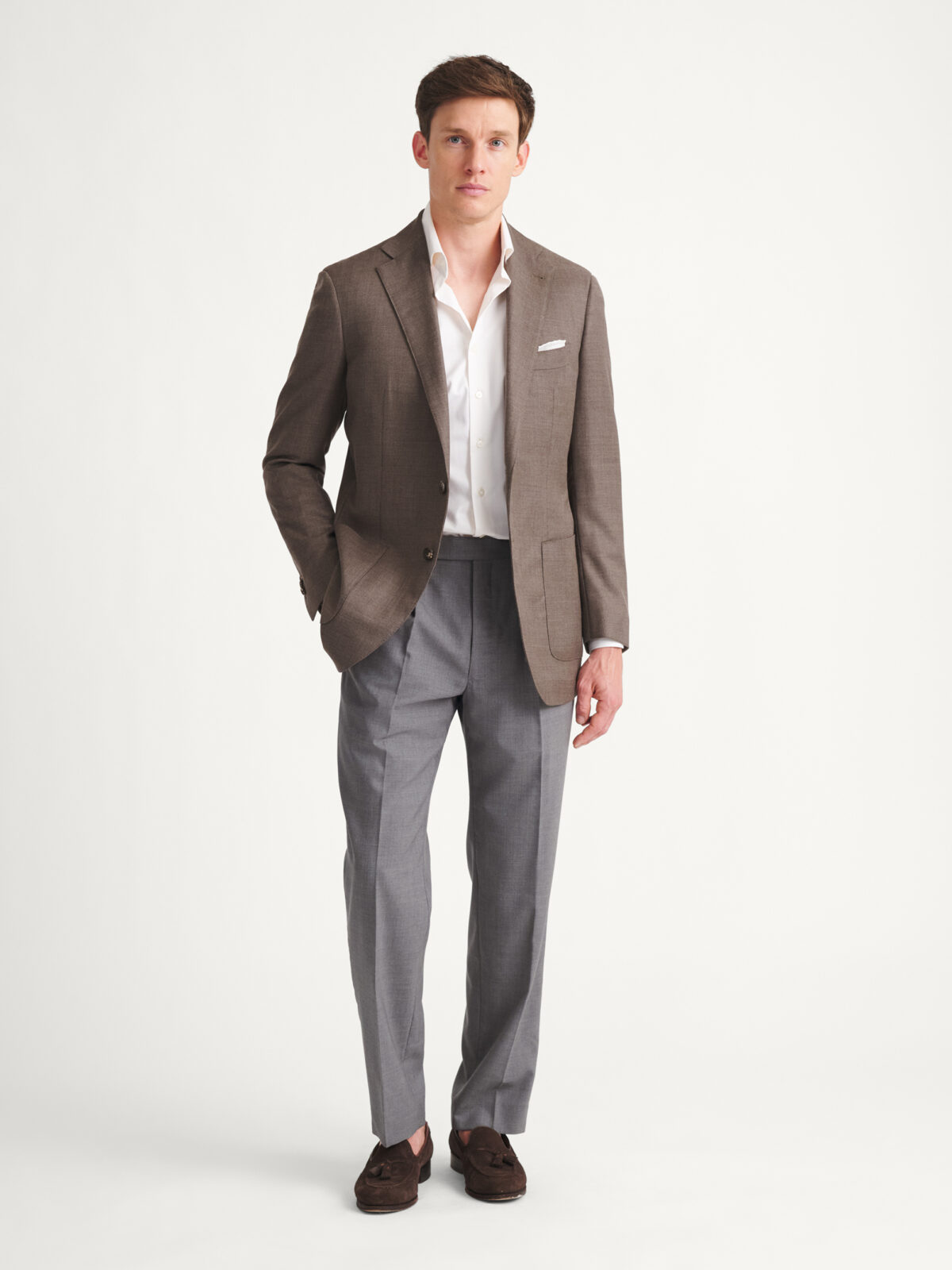 Loro Piana Fabric Mocha S150s Hopsack Hudson Jacket - Custom Fit