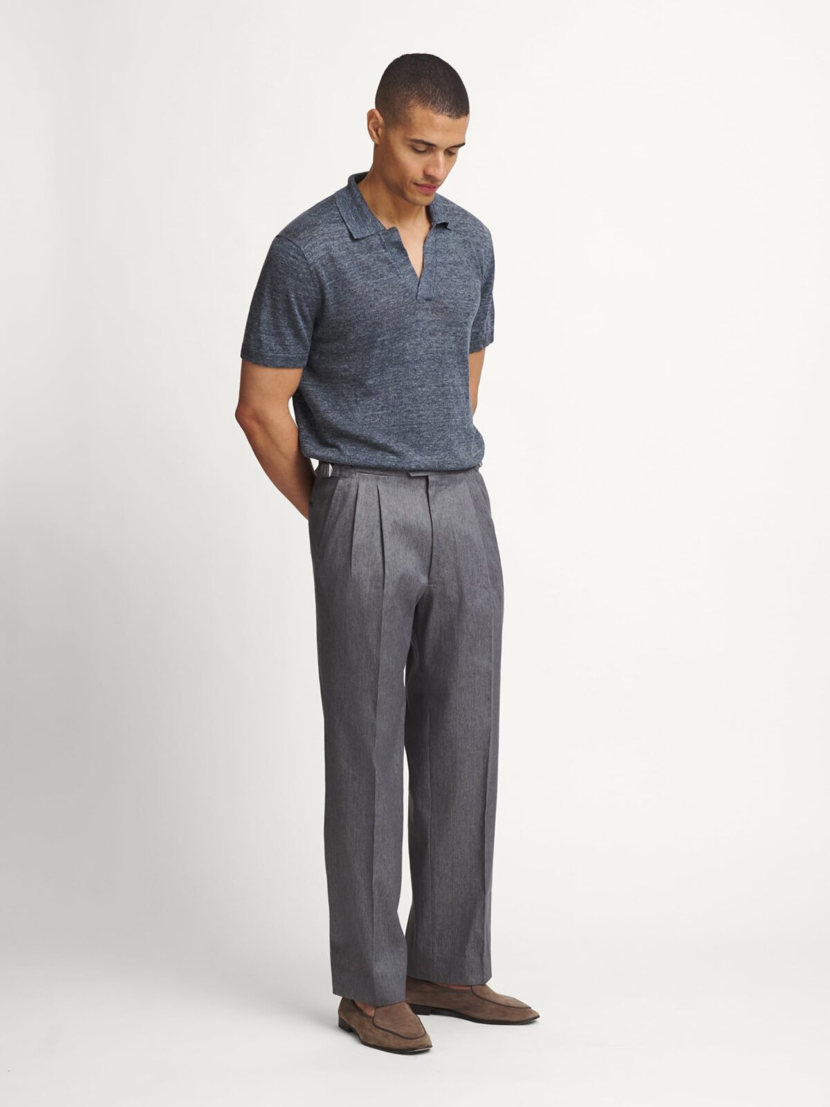 Loro Piana Fabric Grey Cotton and Linen Wide Leg Denim Trouser