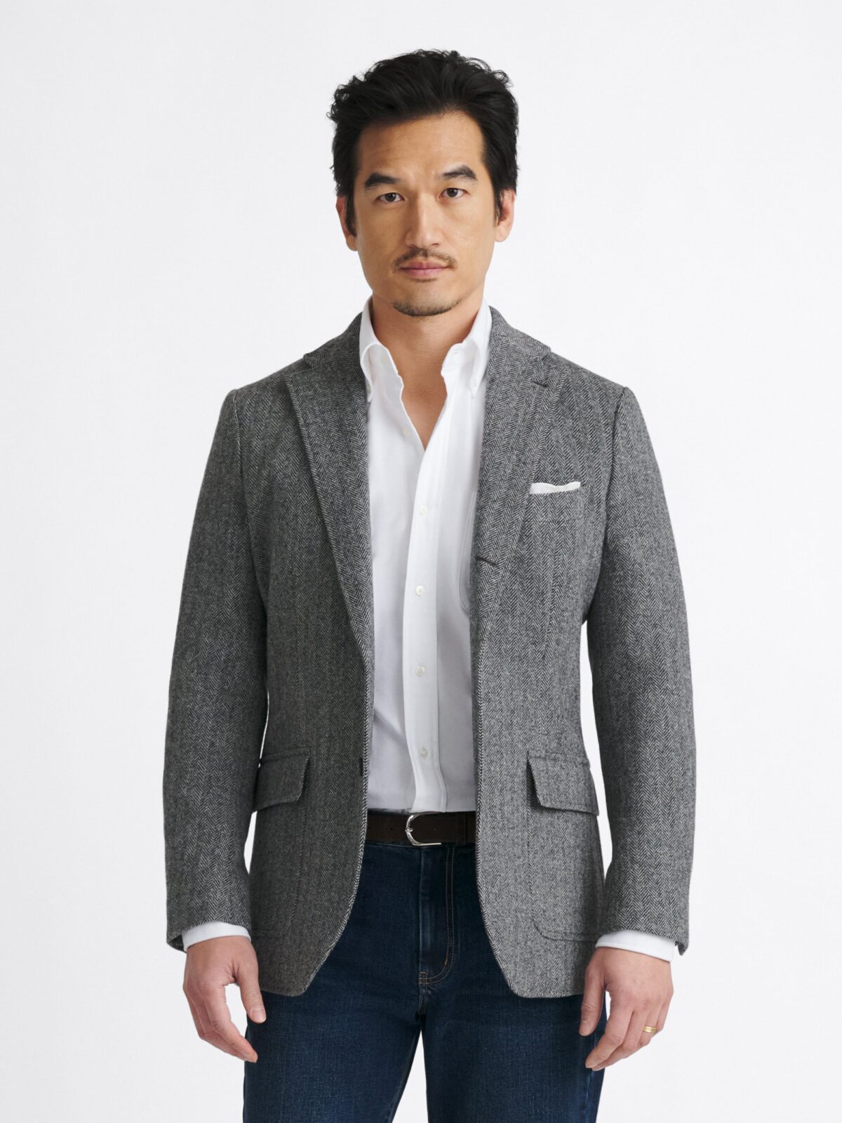 Grey Herringbone Shetland Tweed Andover Jacket - Custom Fit