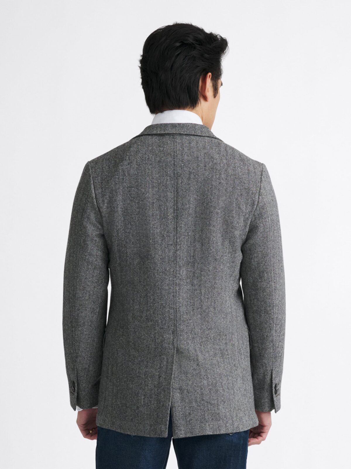 Grey Herringbone Shetland Tweed Andover Jacket - Custom Fit