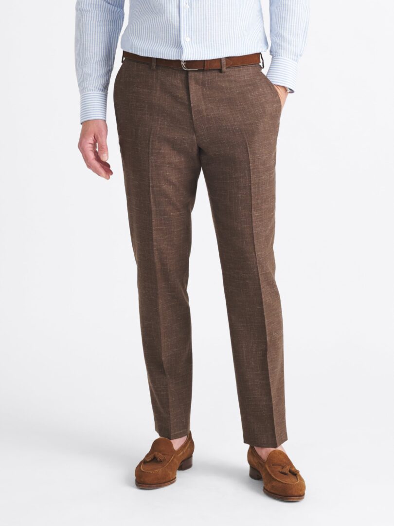 Dino Filarte Brown Wool and Linen Stretch Pants Thumb Detail