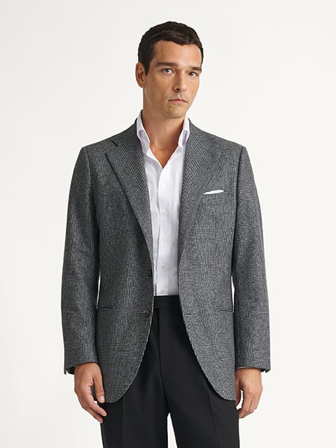 Grey Glen Plaid Italian Flannel Bedford Jacket - Custom Fit