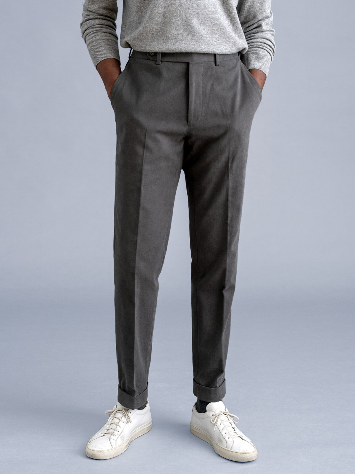 Grey Heavy Brushed Cotton Stretch Dress Pant - Custom Fit Tailored
