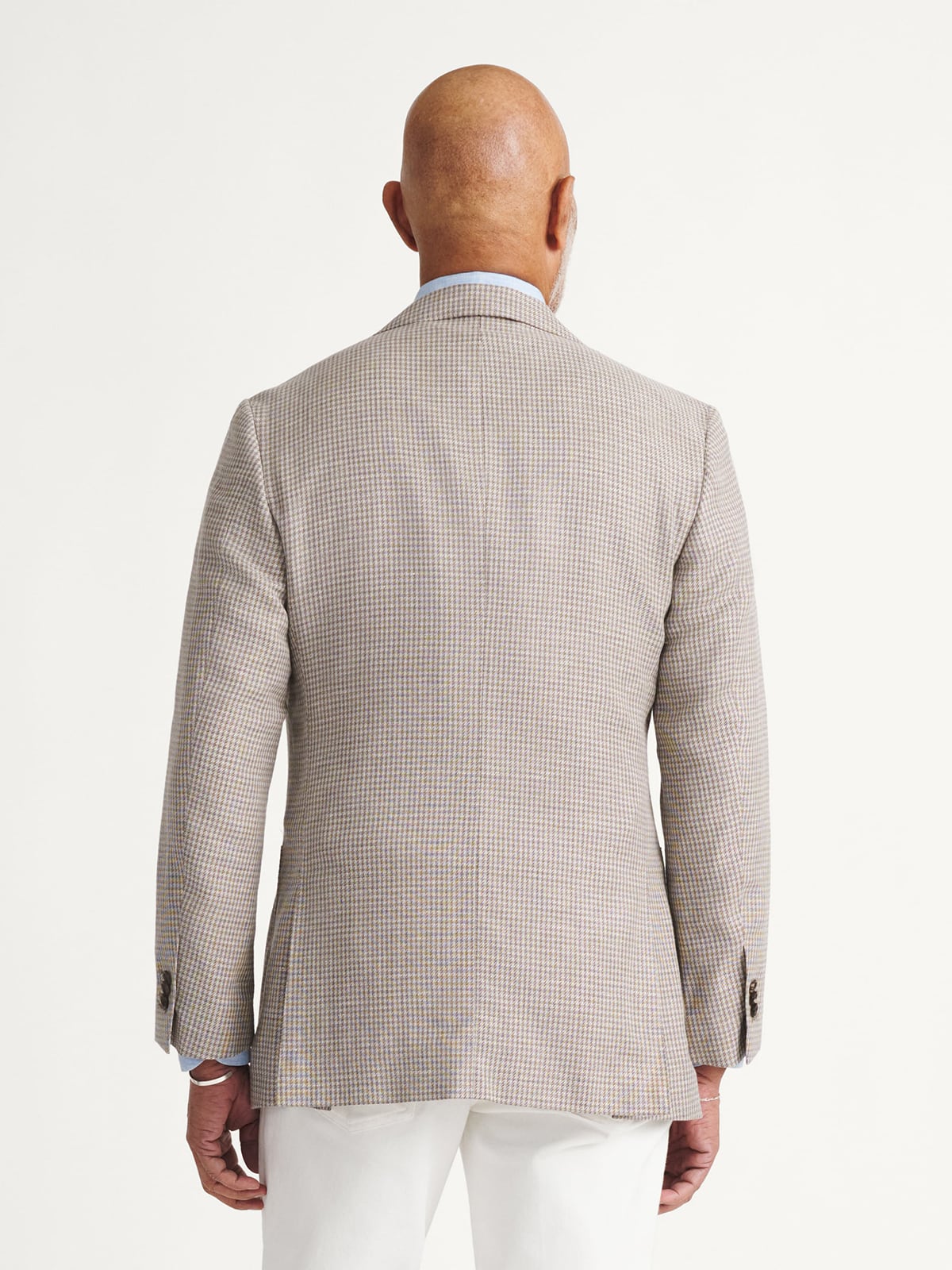 Beige Houndstooth Wool and Linen Stretch Bedford Jacket - Custom