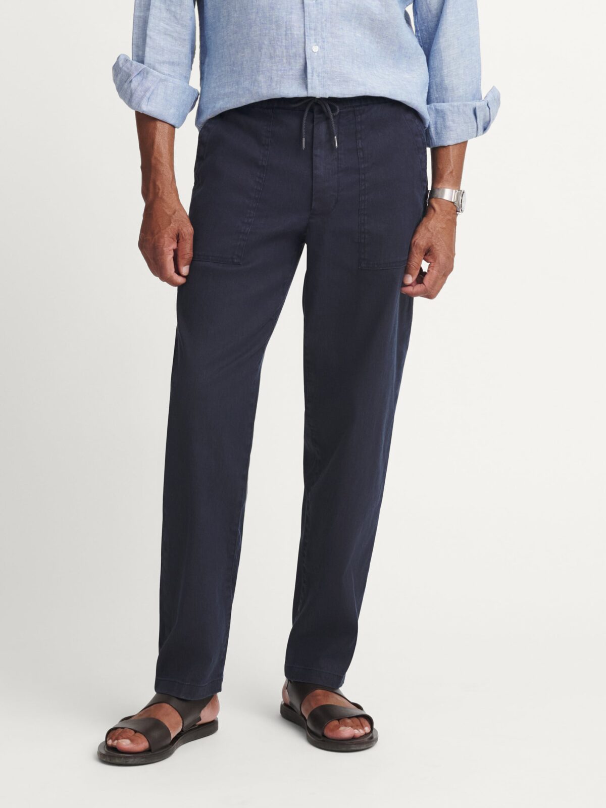 Amalfi Navy Cotton and Linen Stretch Drawstring Pant - Custom Fit