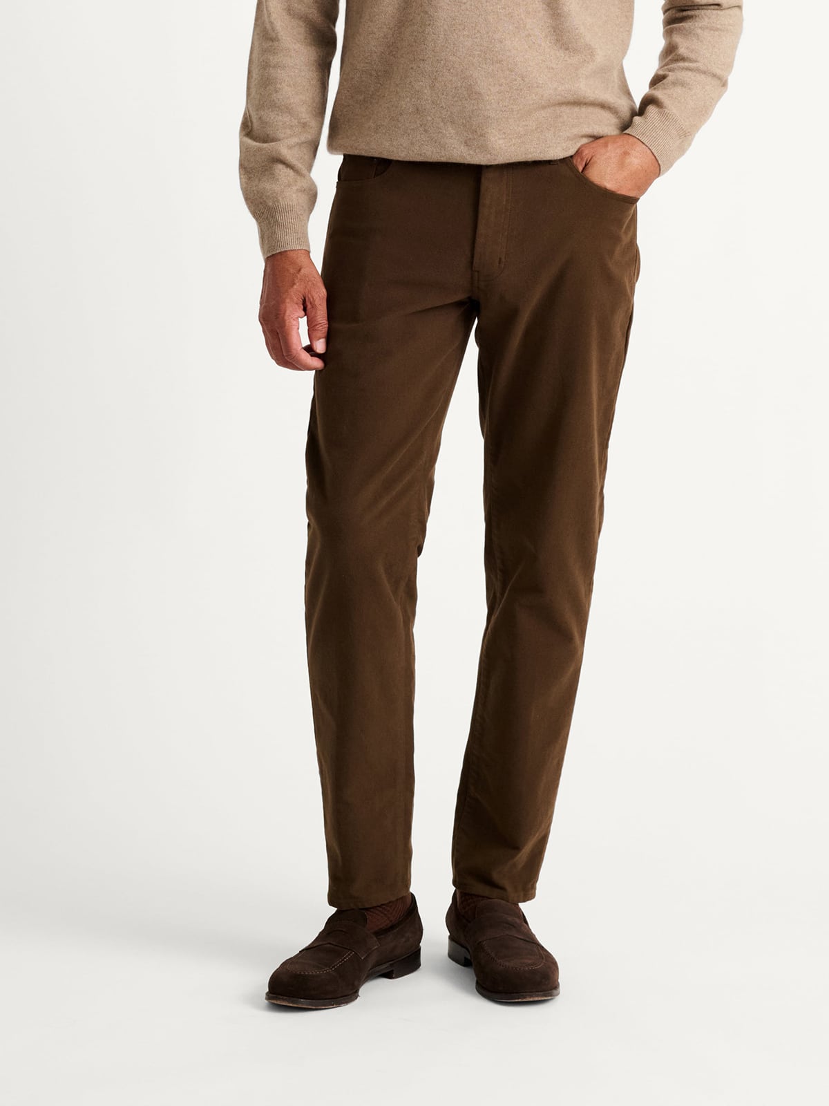 Olimpias Brown Stretch Moleskin 5-Pocket - Custom Fit Pants
