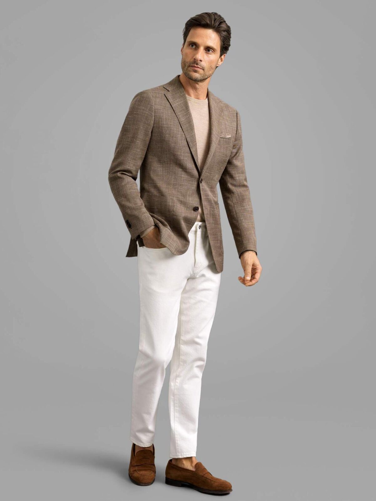 Linen Stretch Clothing Tailored Jacket and Custom Bedford Mocha - Wool Fit
