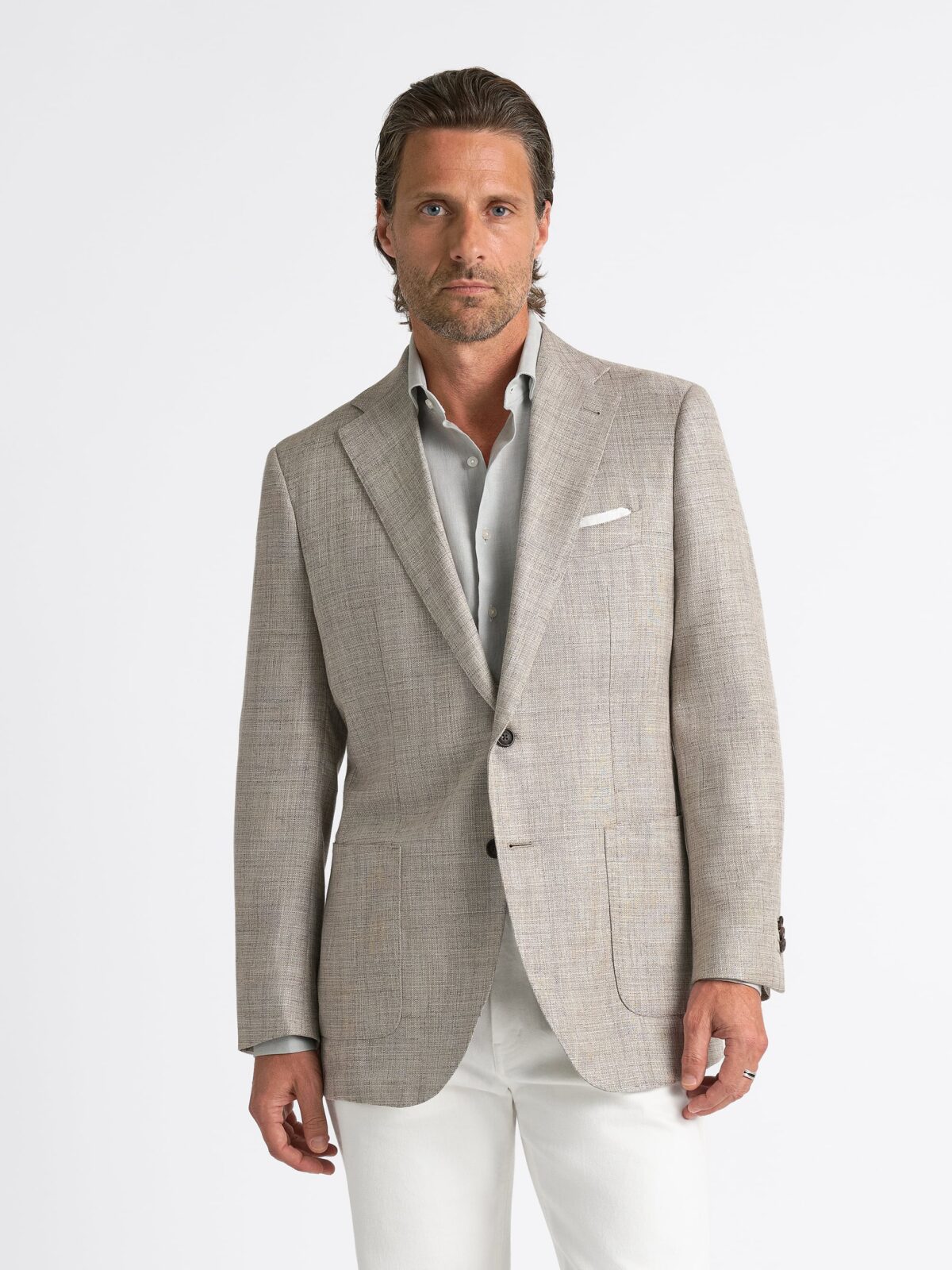 Loro Piana Beige Wool Silk Linen Blend Hopsack Jacket - Custom Fit 