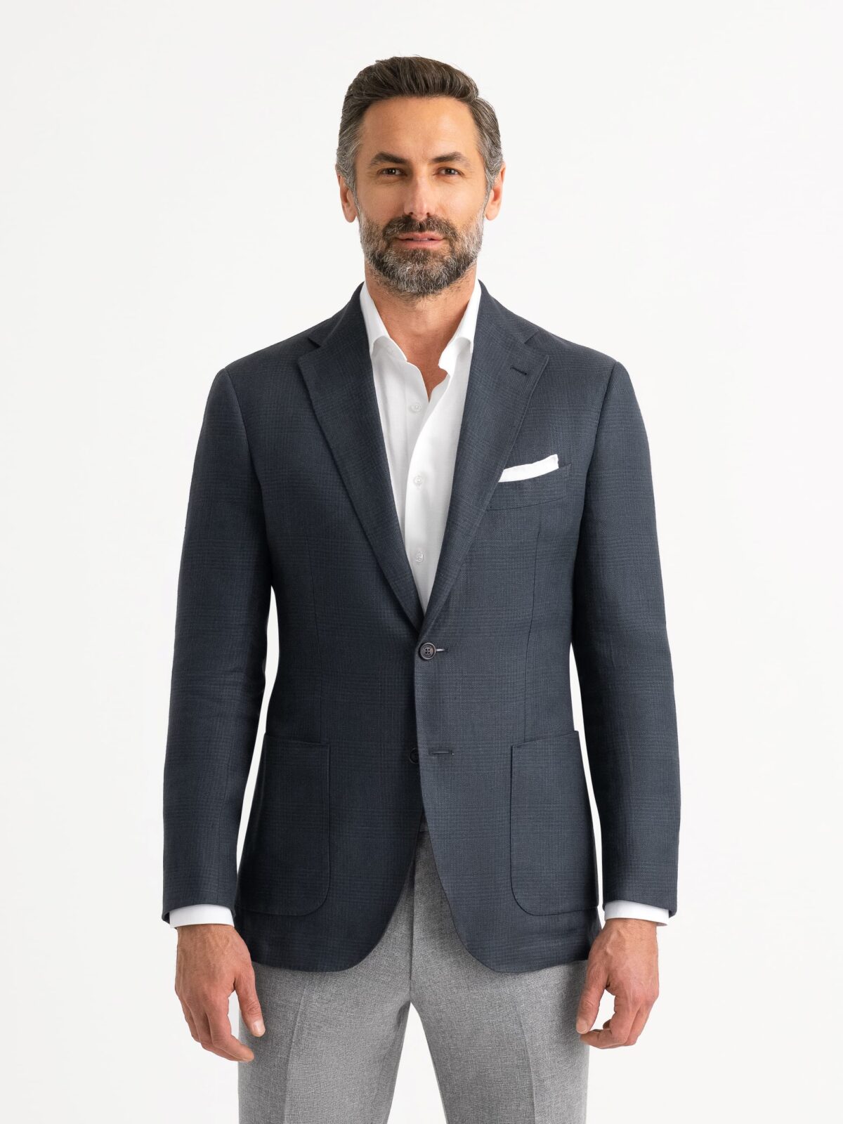 Bedford Navy Glen Plaid Irish Linen Jacket - Custom Fit