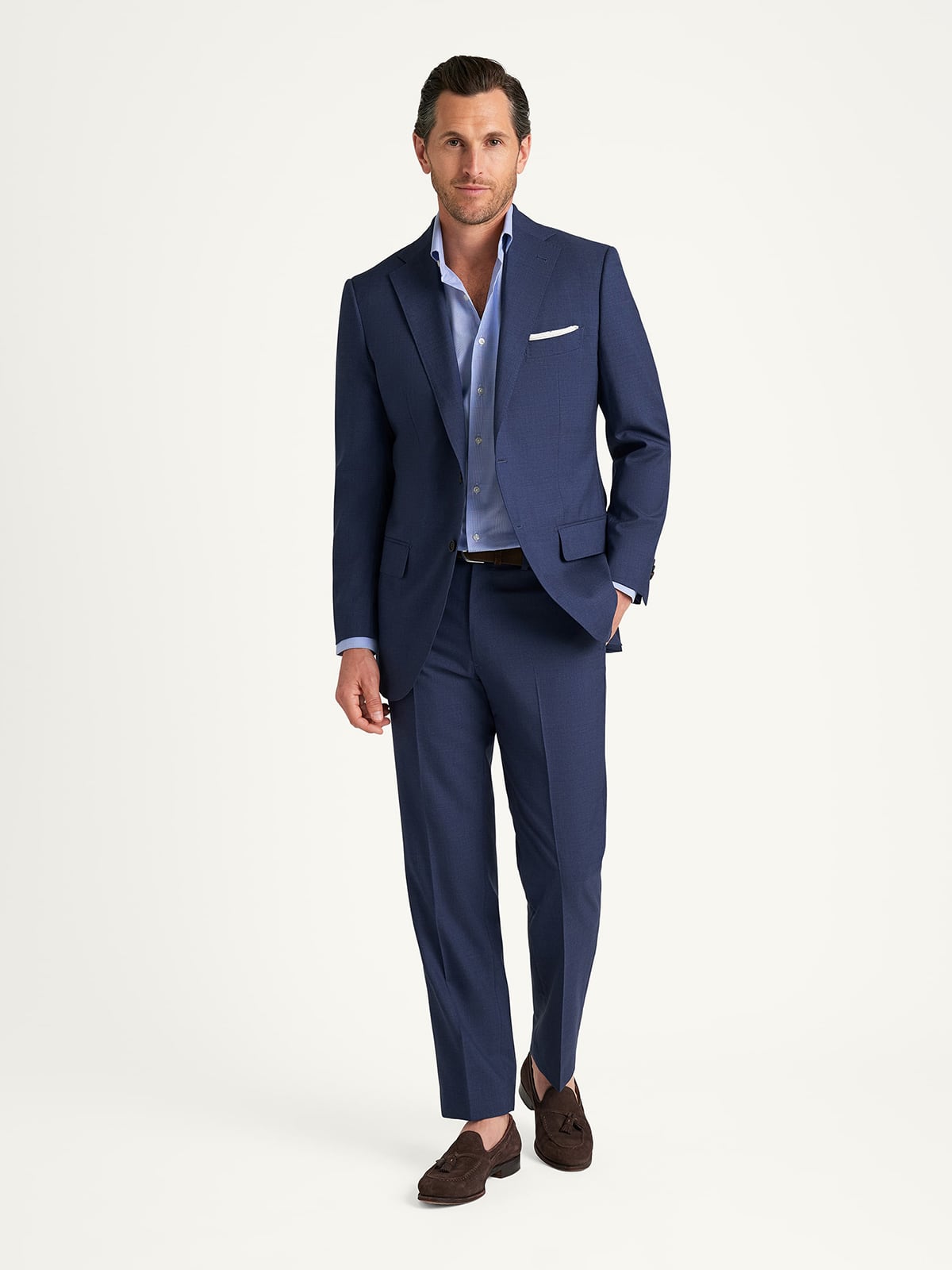 Drago Navy Melange S130s Tropical Wool Suit - Custom Fit Tailored
