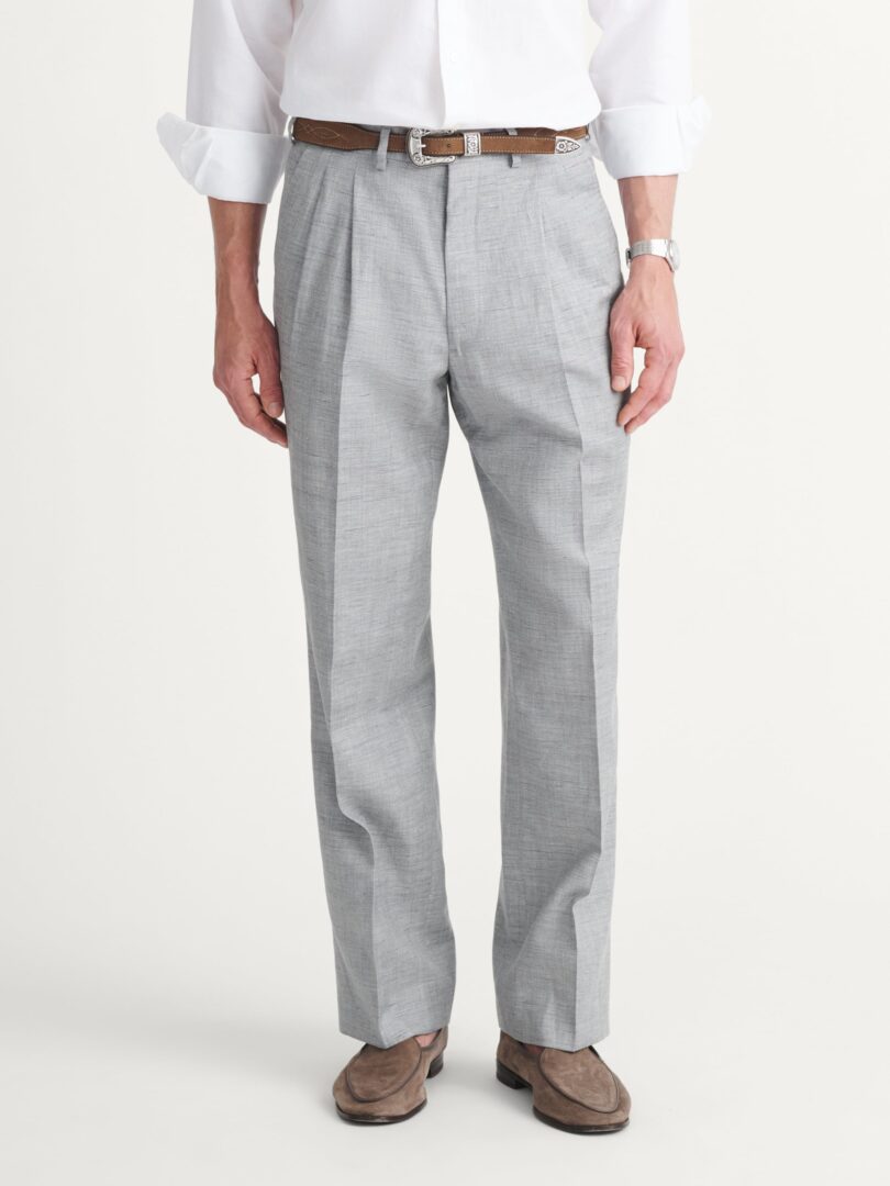 Di Sondrio Grey Melange Linen Blend Wide Leg Pant Thumb Detail