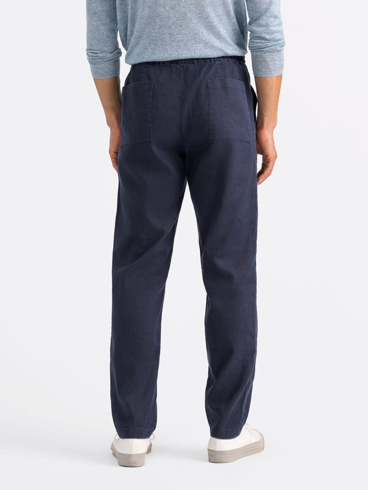 Amalfi Navy Cotton and Linen Stretch Drawstring Pant - Custom Fit