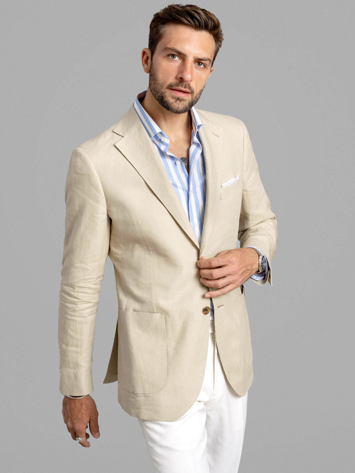 Double Breasted Reda Cream Wool and Linen Bedford Jacket - Custom Fit  Tailored Clothing