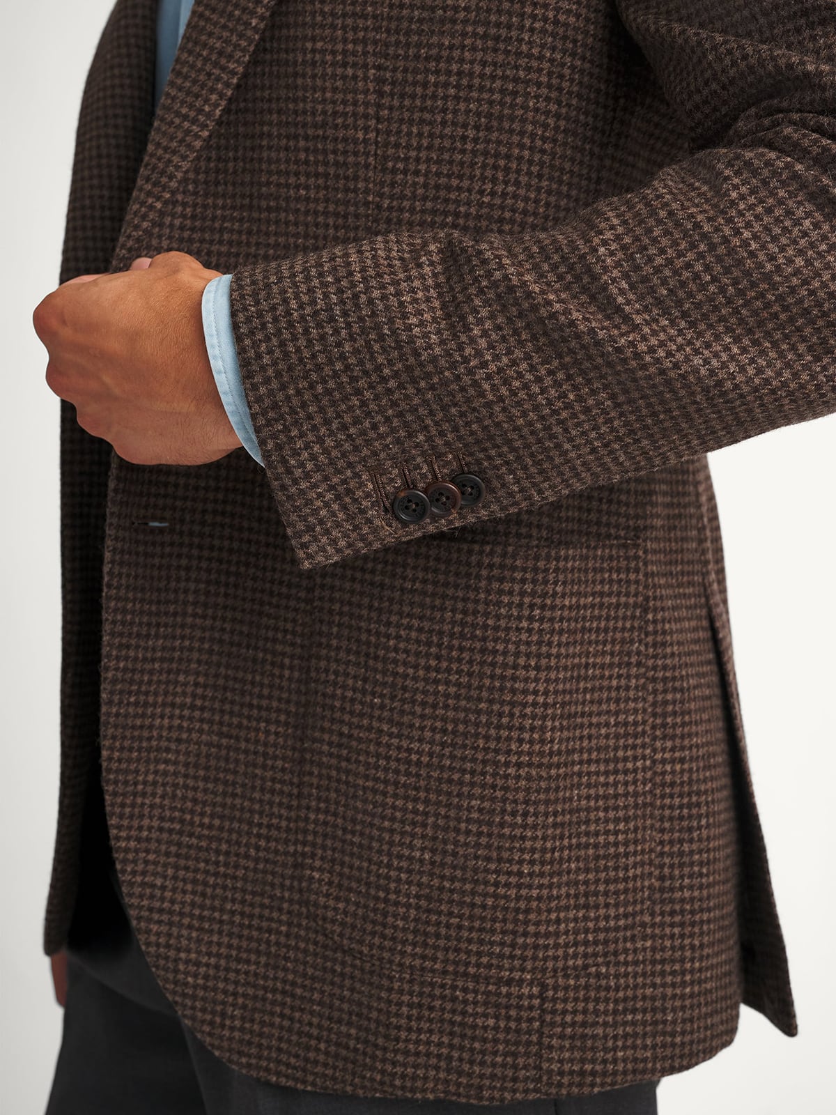 Angelico Brown Houndstooth Italian Wool Flannel - Custom Fit