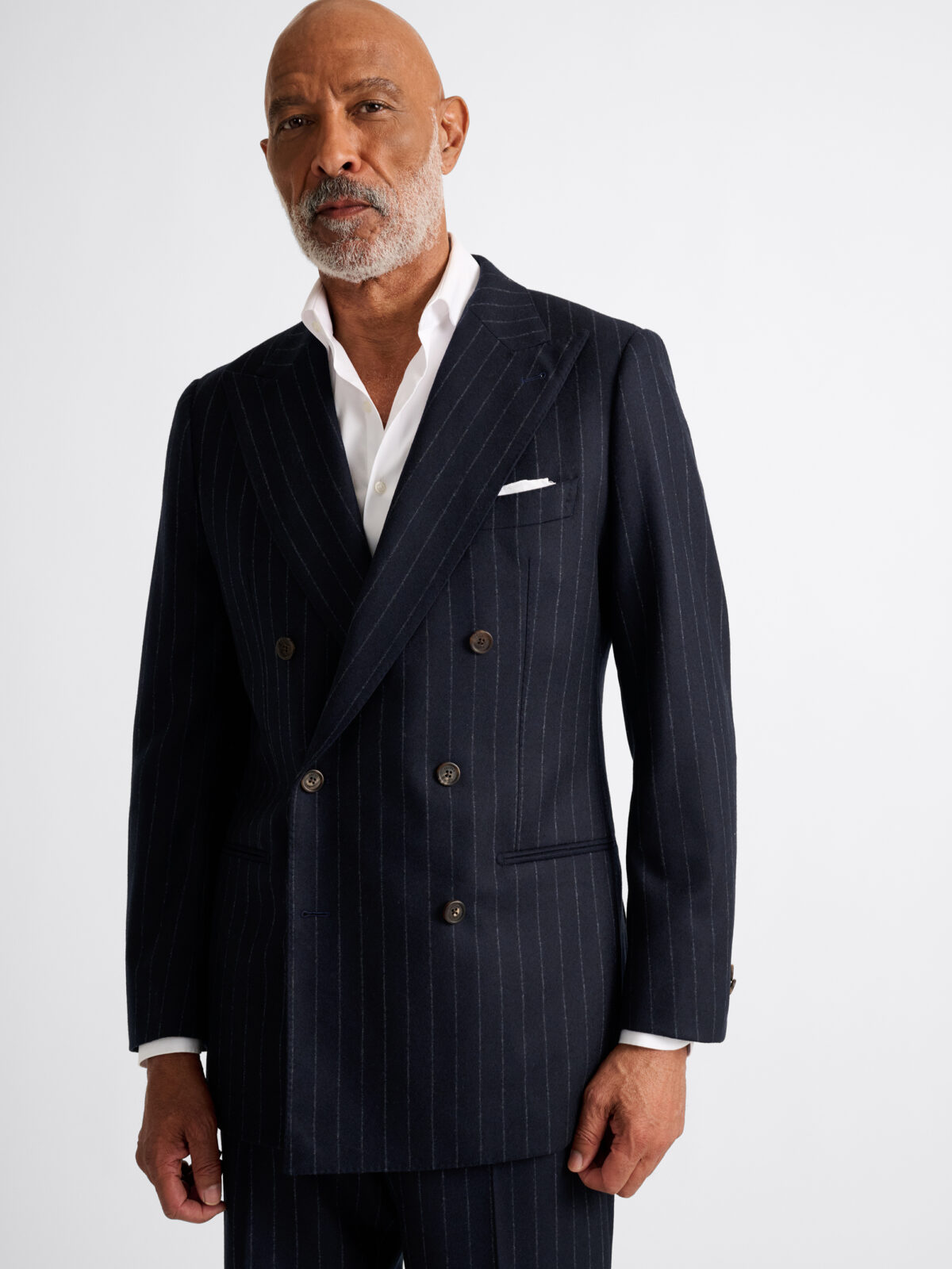 Navy Chalkstripe VBC Double Breasted Flannel Carmine Suit - Custom