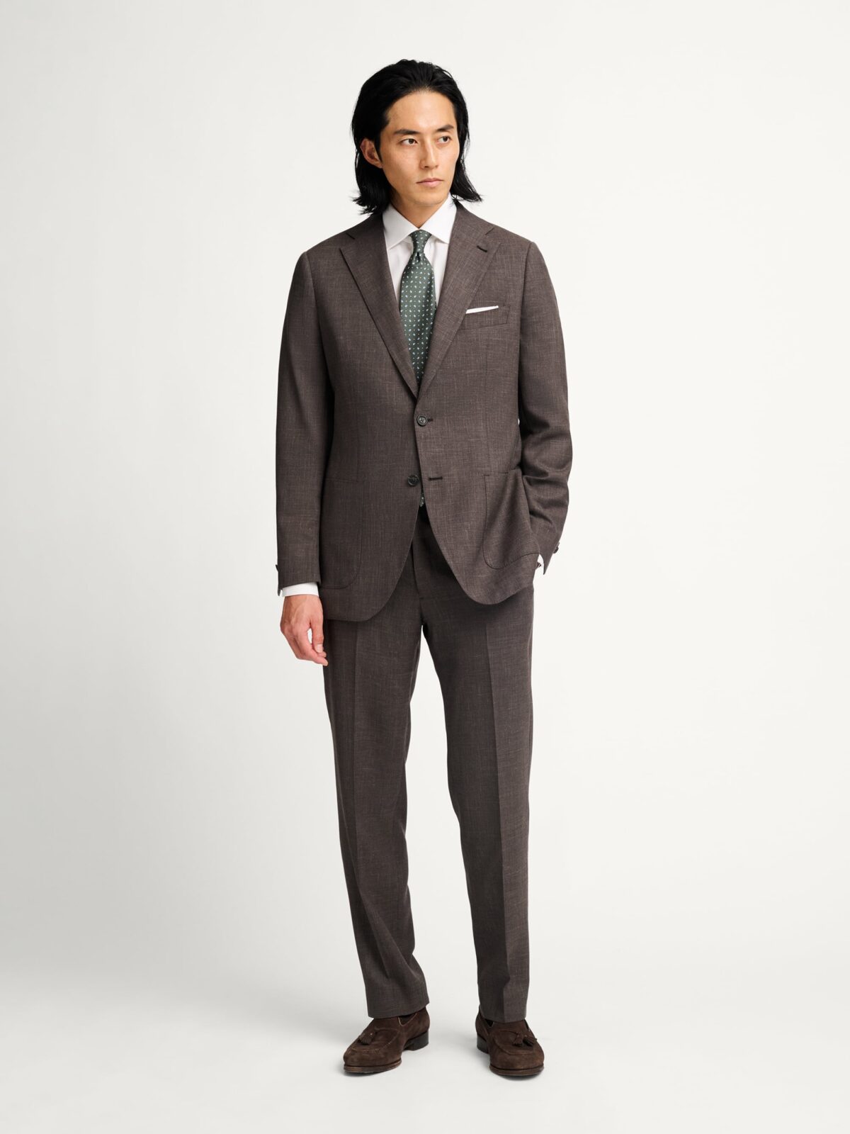 Loro Piana Brown Wool Silk Linen Glen Plaid Hudson Suit - Custom