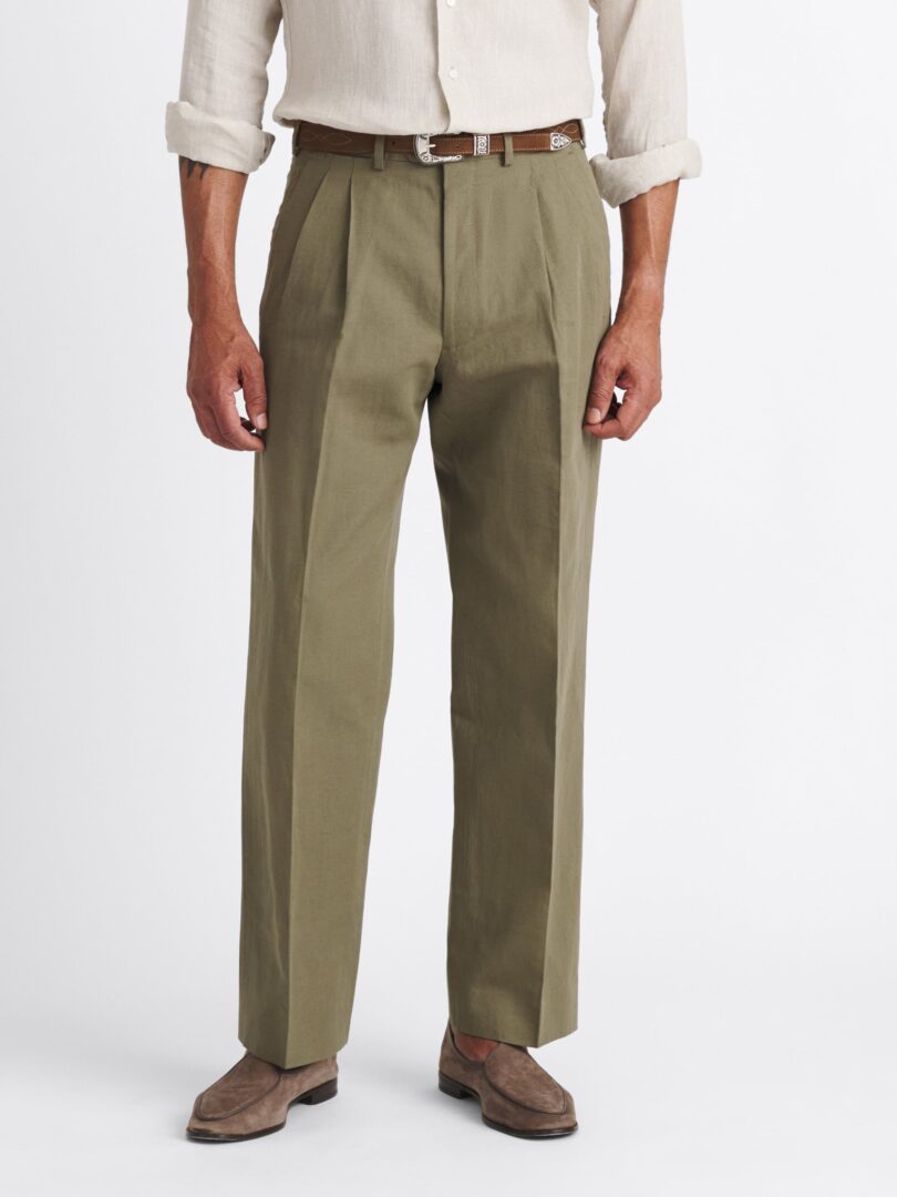Olive Positano Wide Leg Cotton and Linen Trouser Thumb Detail