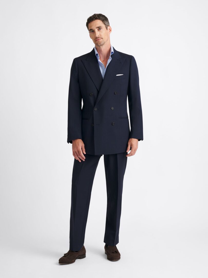 Double Breasted Navy Stretch 3 Ply Fresco Carmine Suit Thumb Detail