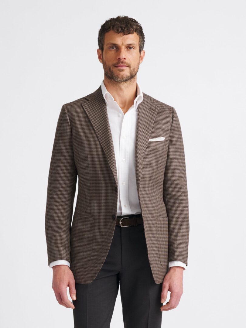 Dino Filarte Brown Houndstooth Wool and Linen Stretch Jacket Thumb Detail