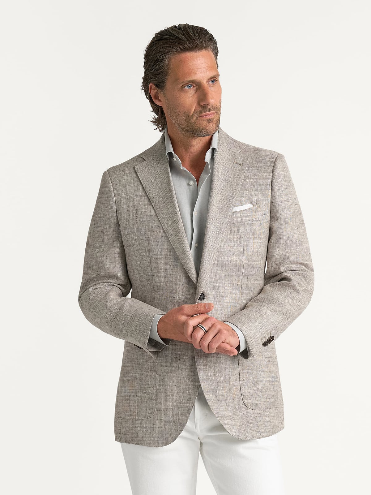 Loro Piana Beige Wool Silk Linen Blend Hudson Jacket - Custom Fit