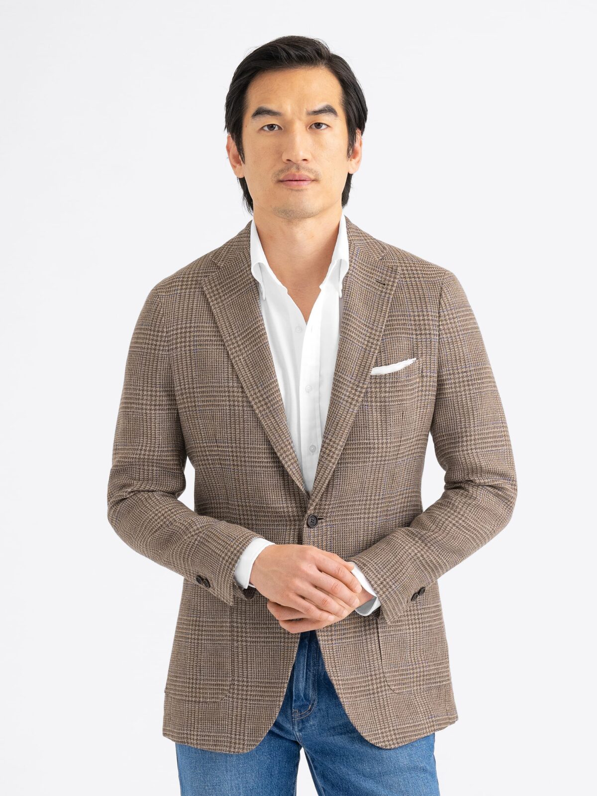 Brown Glen Plaid Wool and Linen Waverly Jacket - Custom Fit 
