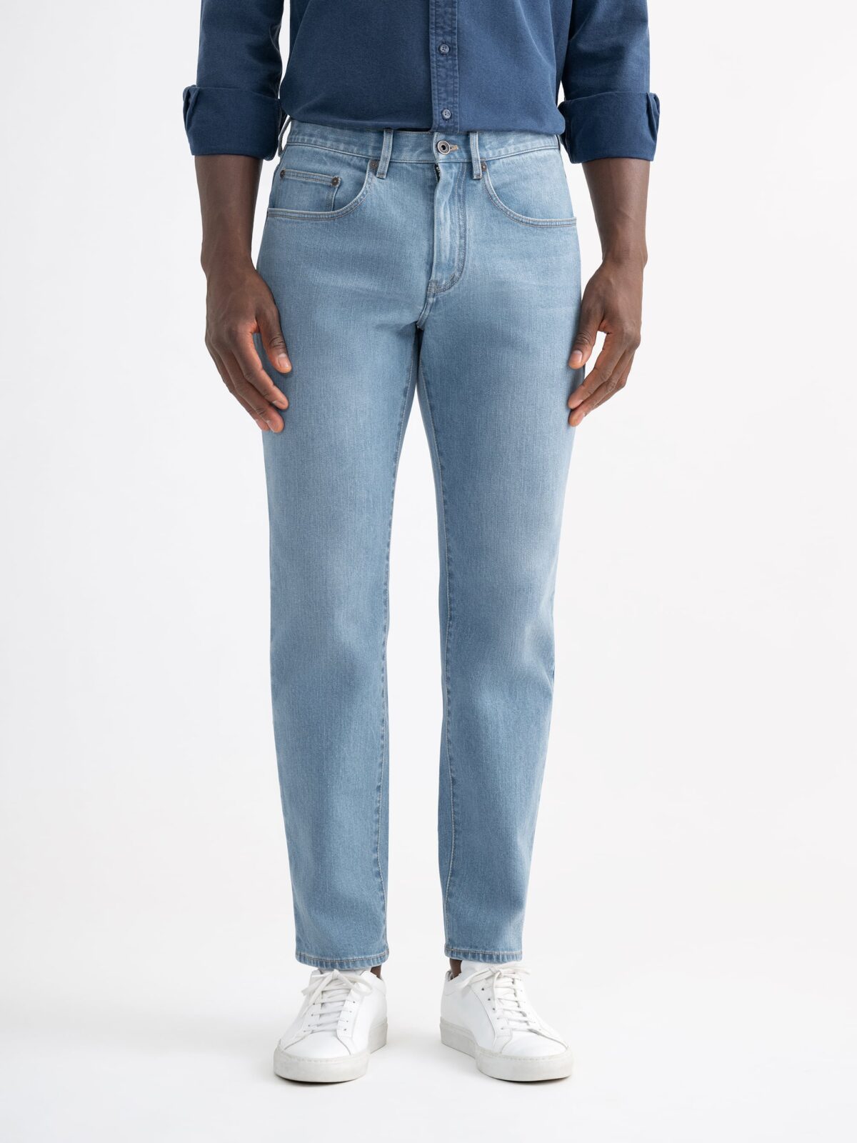 Zara - Jeans with Adjustable Interior Waistband and Front Button Closure. Front Patch Pockets. Frayed Hem. - Light Blue - Unisex