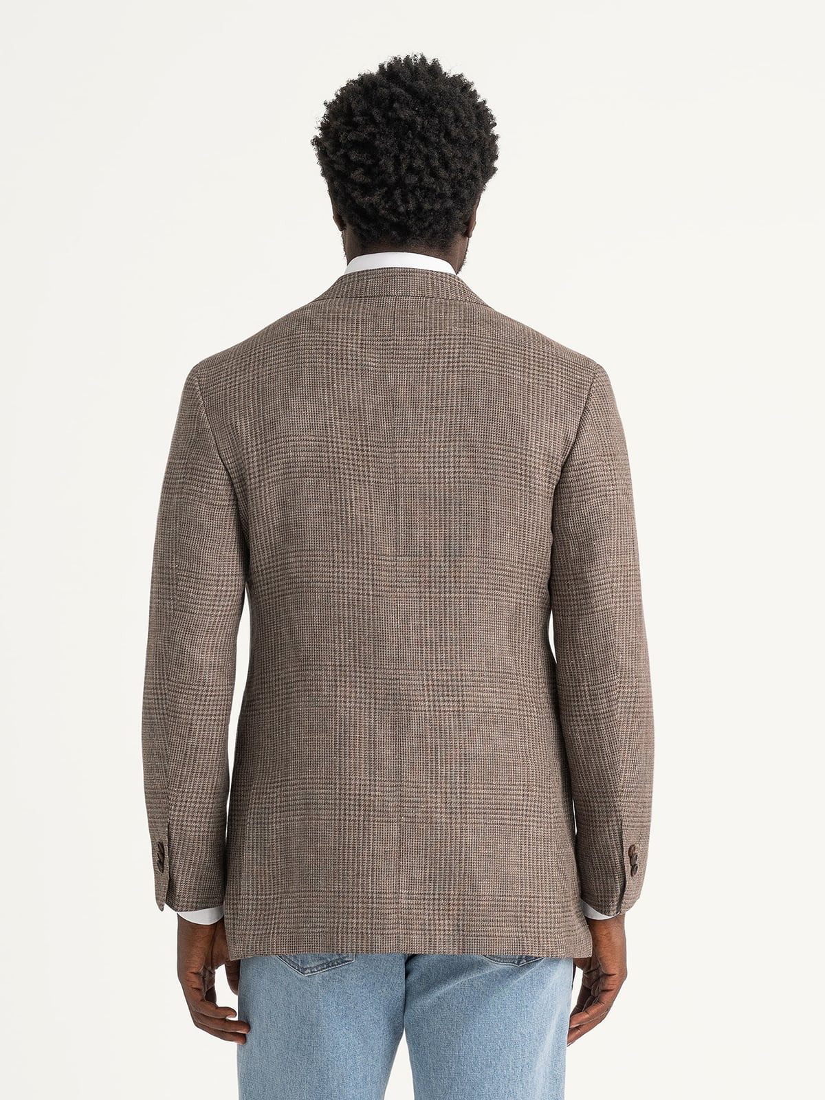 Drago Brown Wool and Linen Glen Plaid Bedford Jacket - Custom Fit