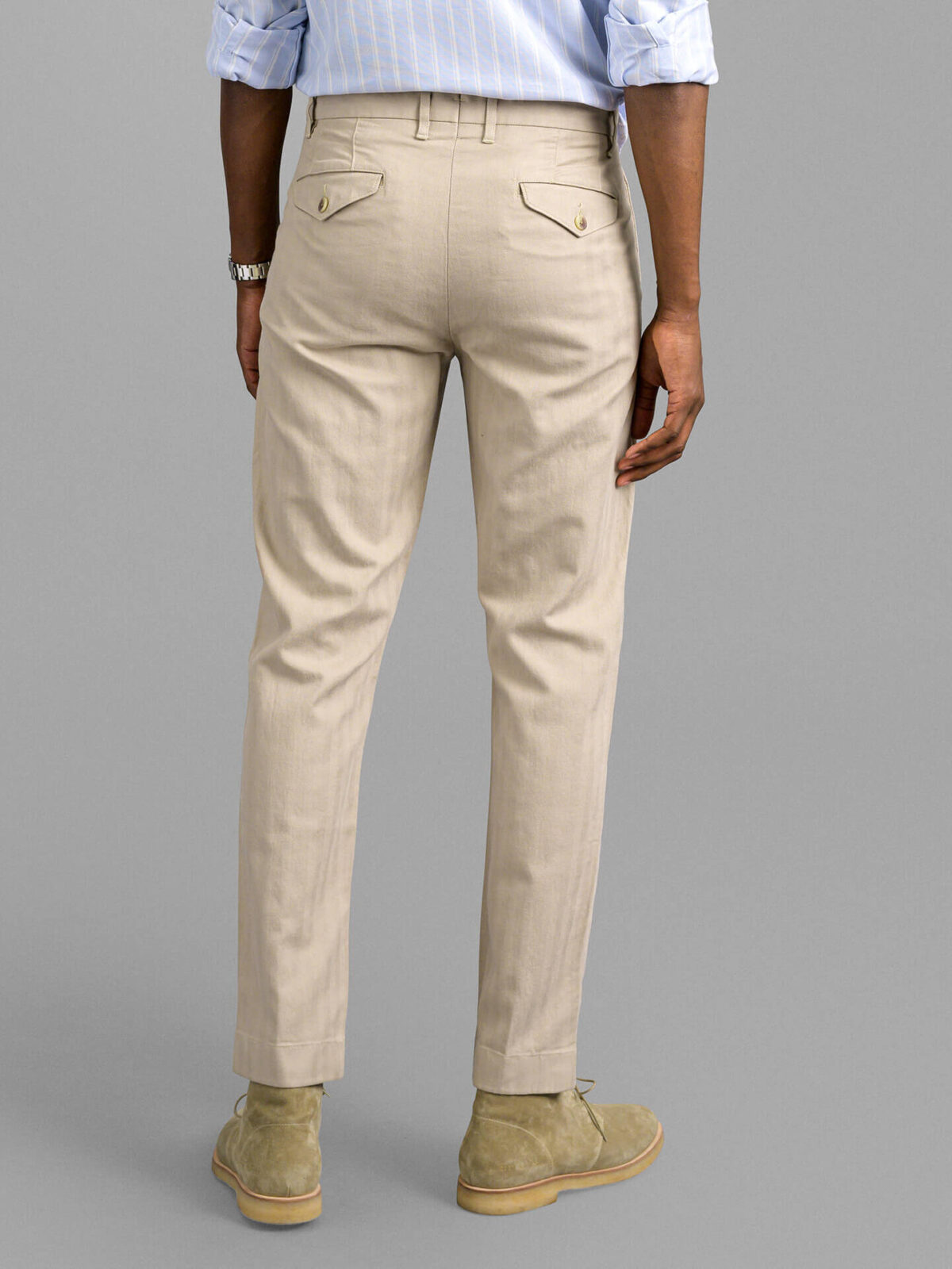 Rialto Beige Stretch Cotton Linen Herringbone Chino - Custom Fit Pants