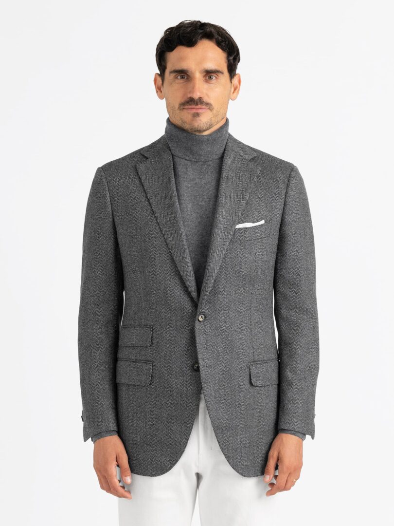 Grey Herringbone Loro Piana Fabric Wool Cashmere Walker Jacket Thumb Detail