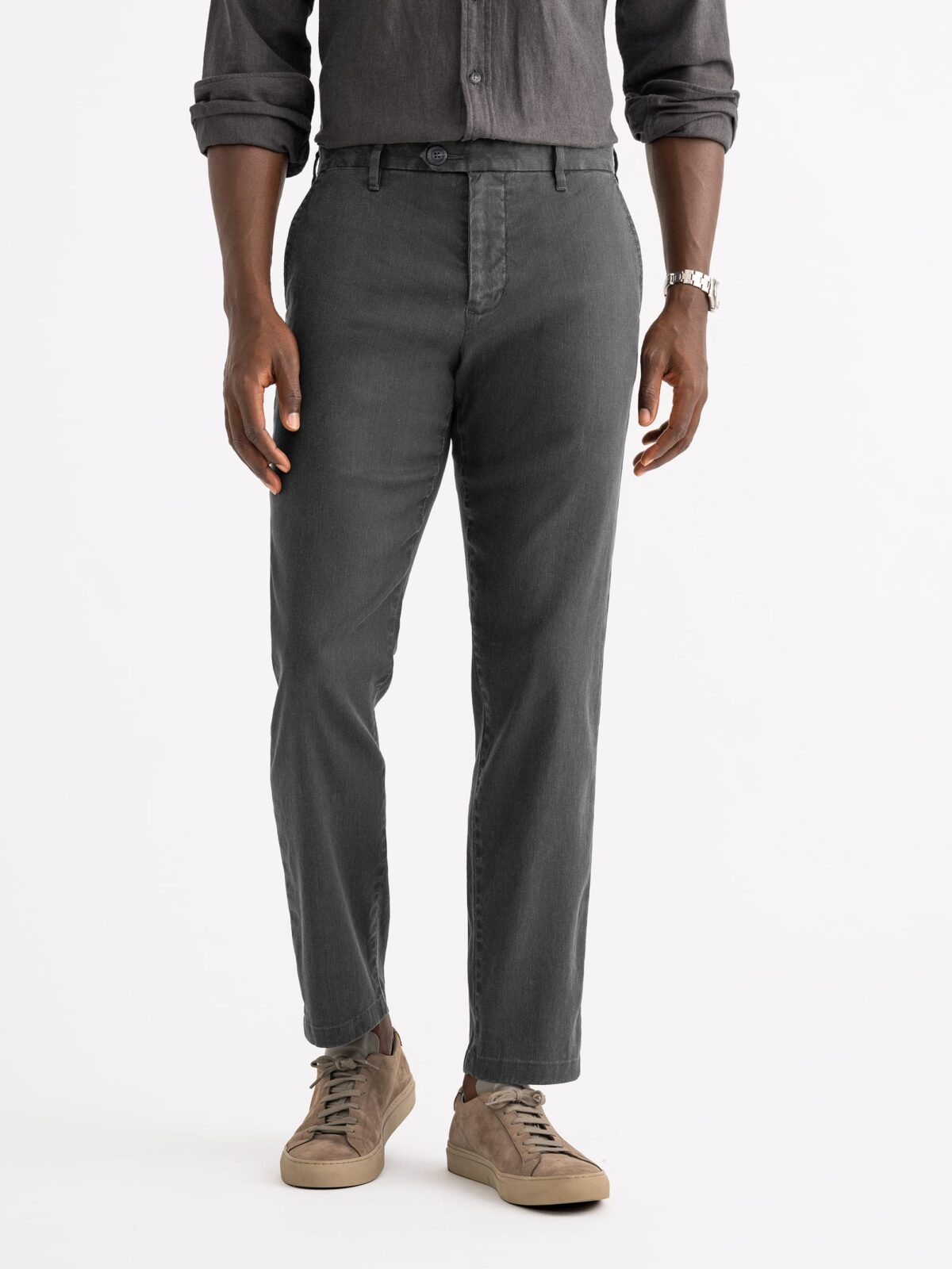 Bergamo Faded Black Cotton and Linen Stretch Chino - Custom Fit Pants