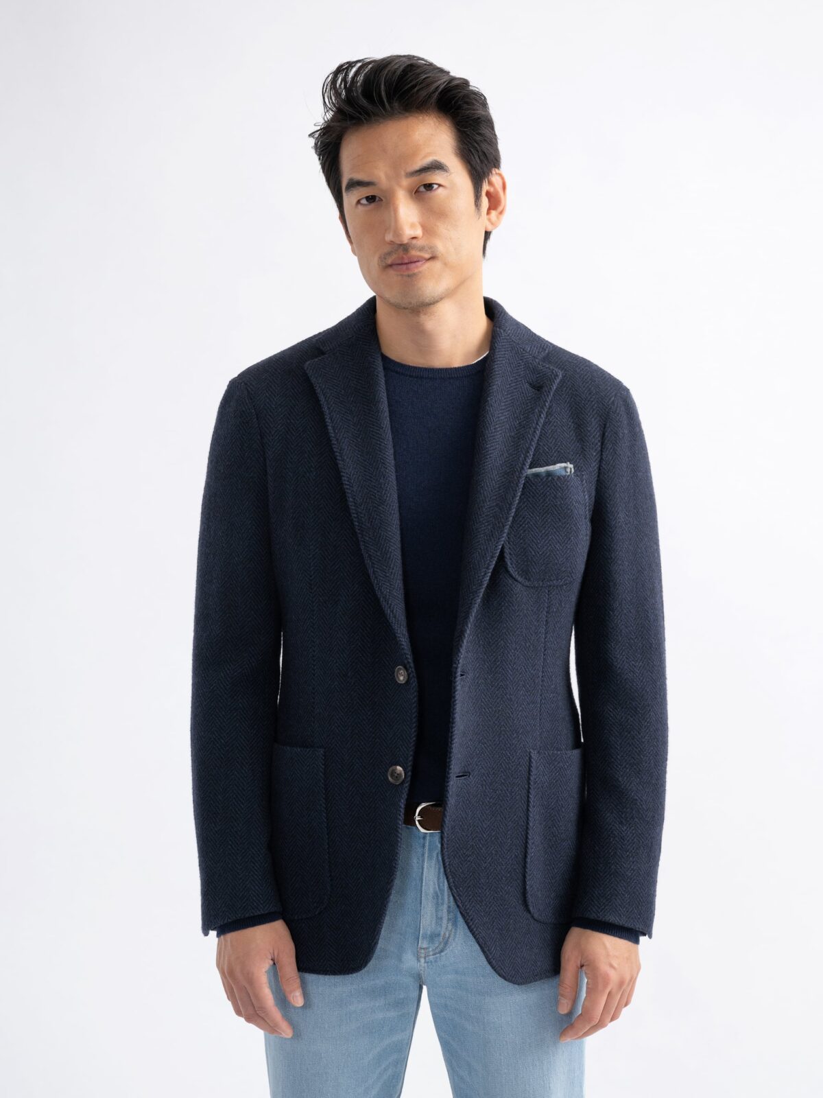 Navy Herringbone Lambswool Waverly Jacket - Custom Fit Tailored