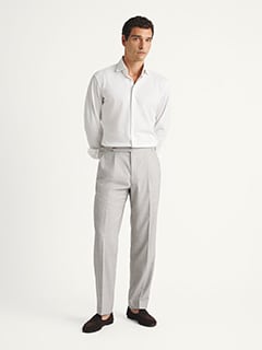 Drago Light Grey High Rise Single Pleat Tropical Wool Pant