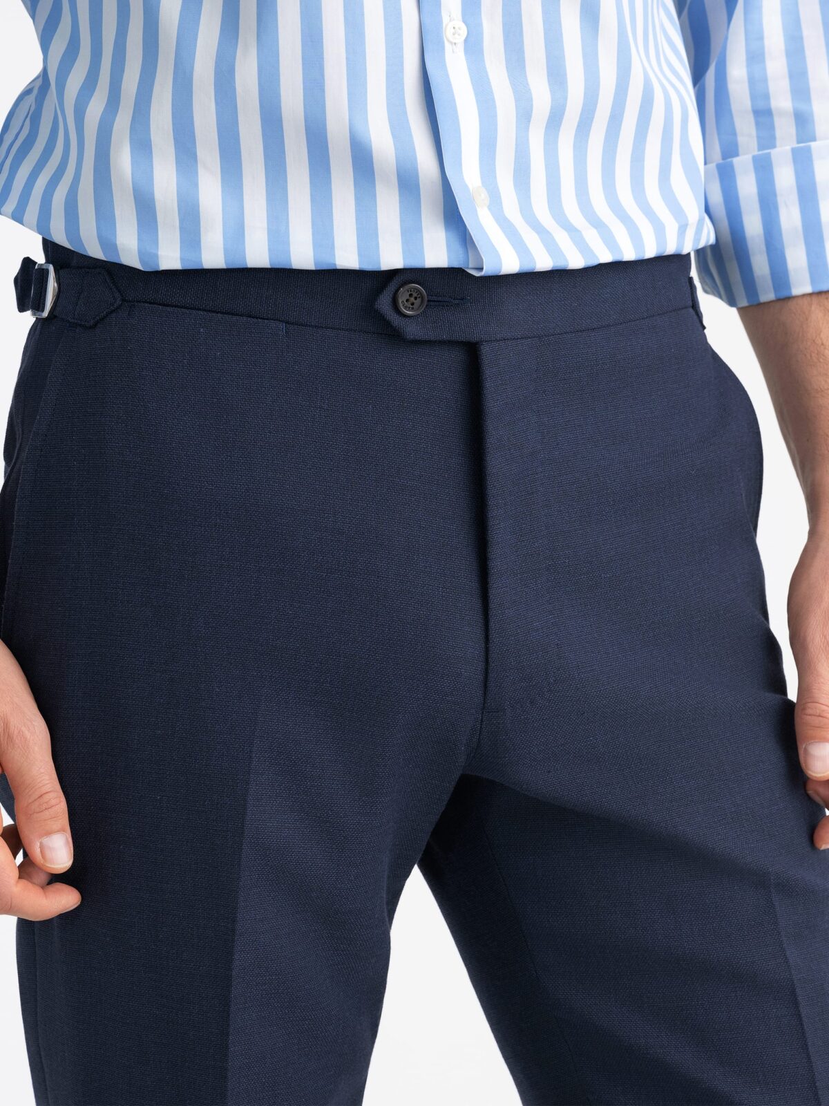 Navy Stretch Wool Blend Hopsack Dress Pant - Custom Fit Tailored