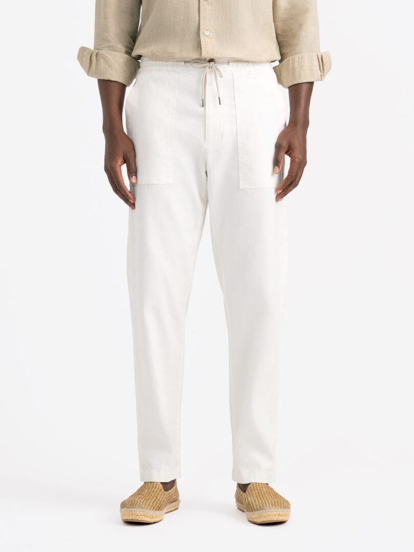 Amalfi Natural White Cotton and Linen Stretch Drawstring Pant Thumb Detail