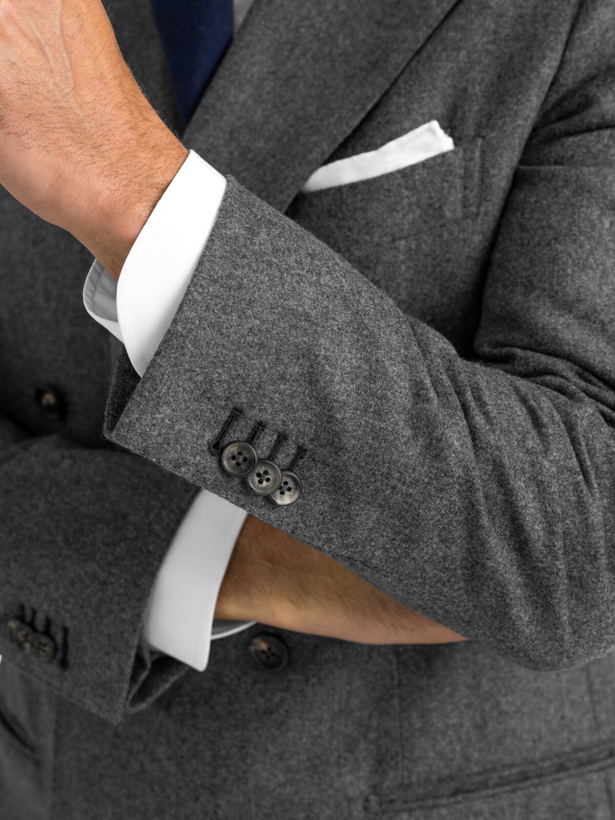 Double Breasted VBC Grey Wool Flannel Carmine Suit - Custom