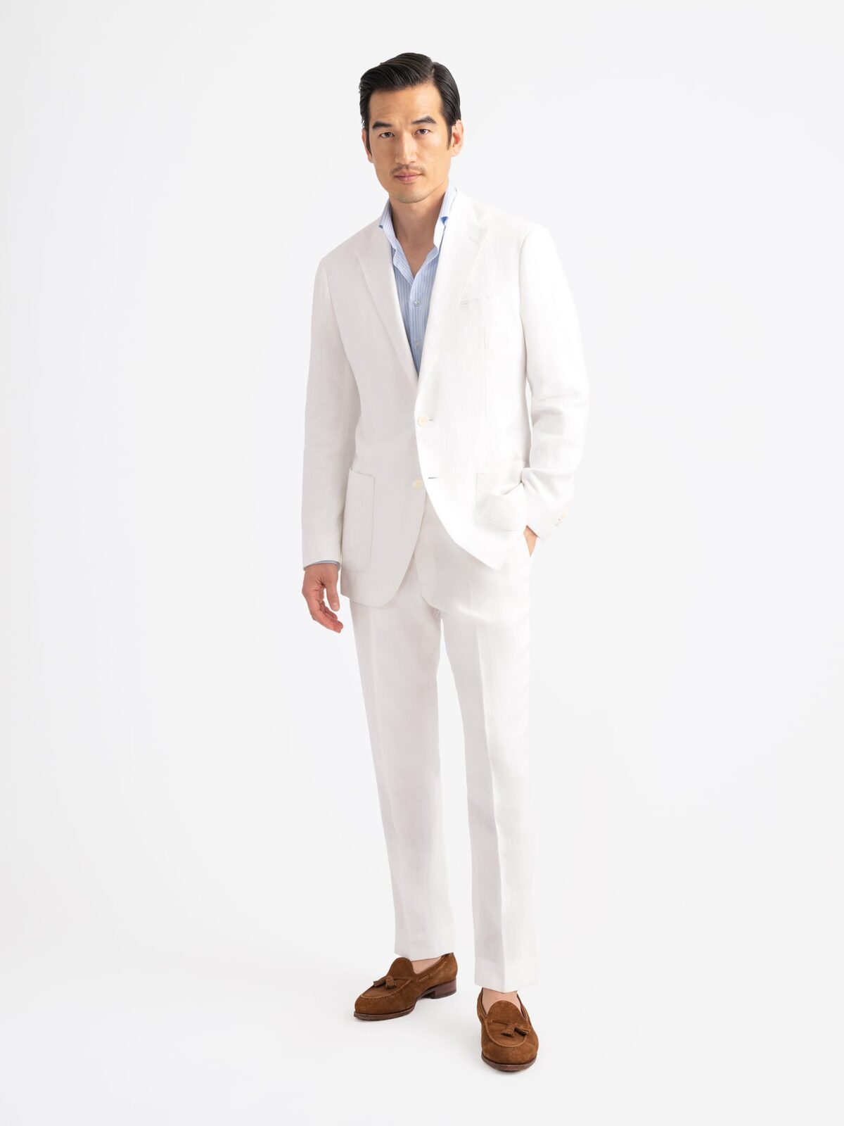 White Irish Linen Bedford Suit - Custom Fit Tailored Clothing