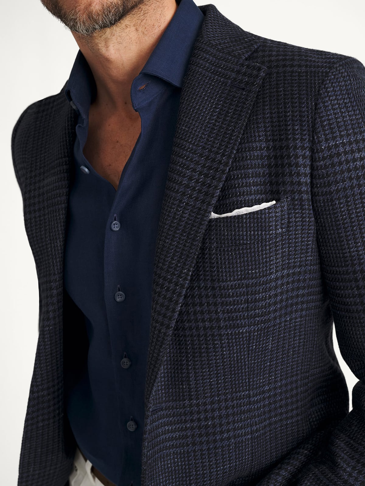 Cerruti Navy Glen Plaid Cotton and Linen Jacket - Custom Fit