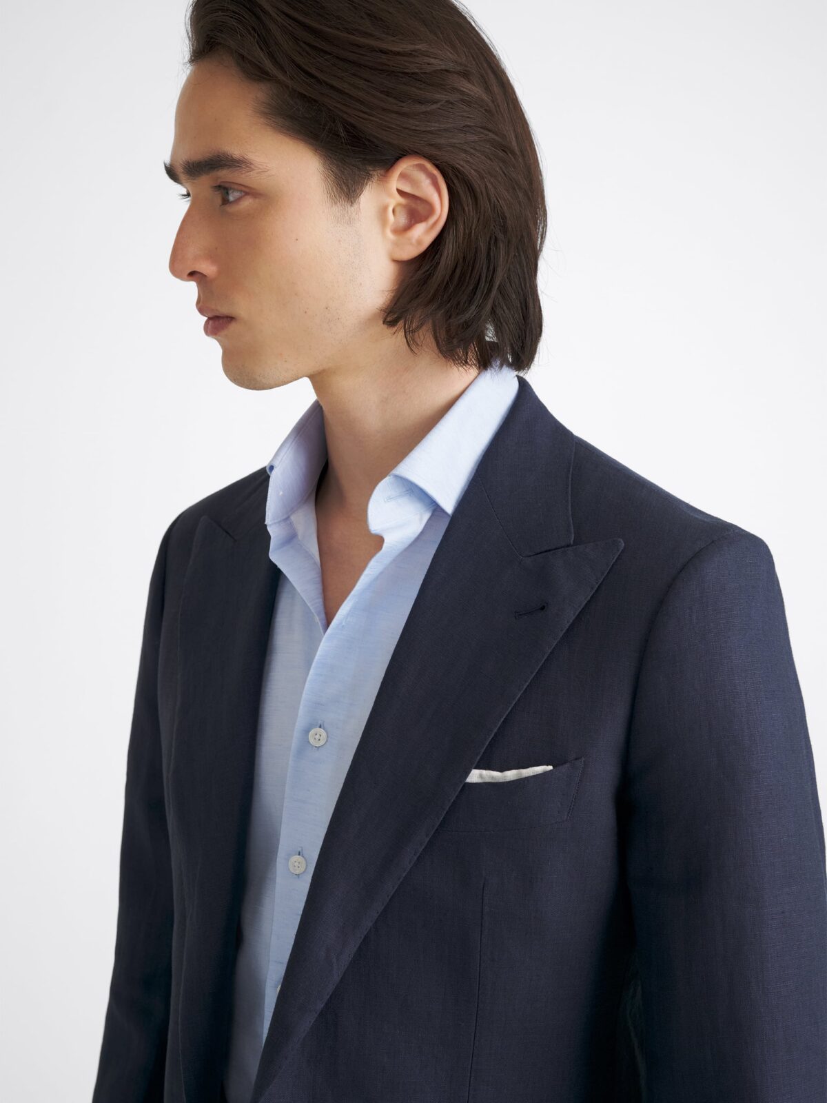 Navy Irish Linen Bedford Peak Lapel Jacket - Custom Fit Tailored