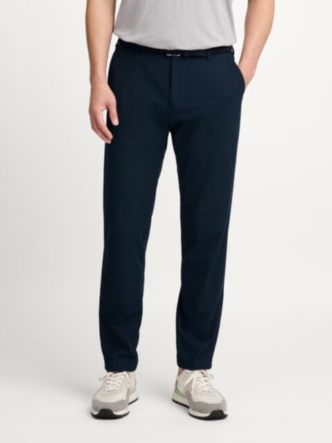 Single Pleated Di Sondrio Navy Stretch Cotton Chino - Custom Fit Pants