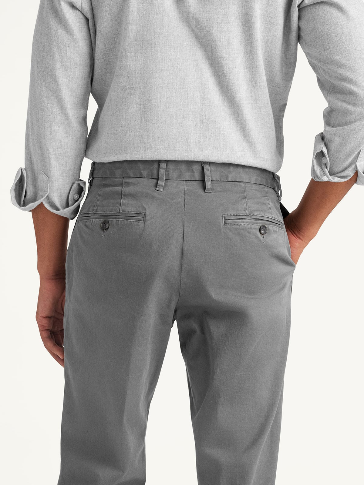 Grey Washed Cotton Stretch Dress Pant