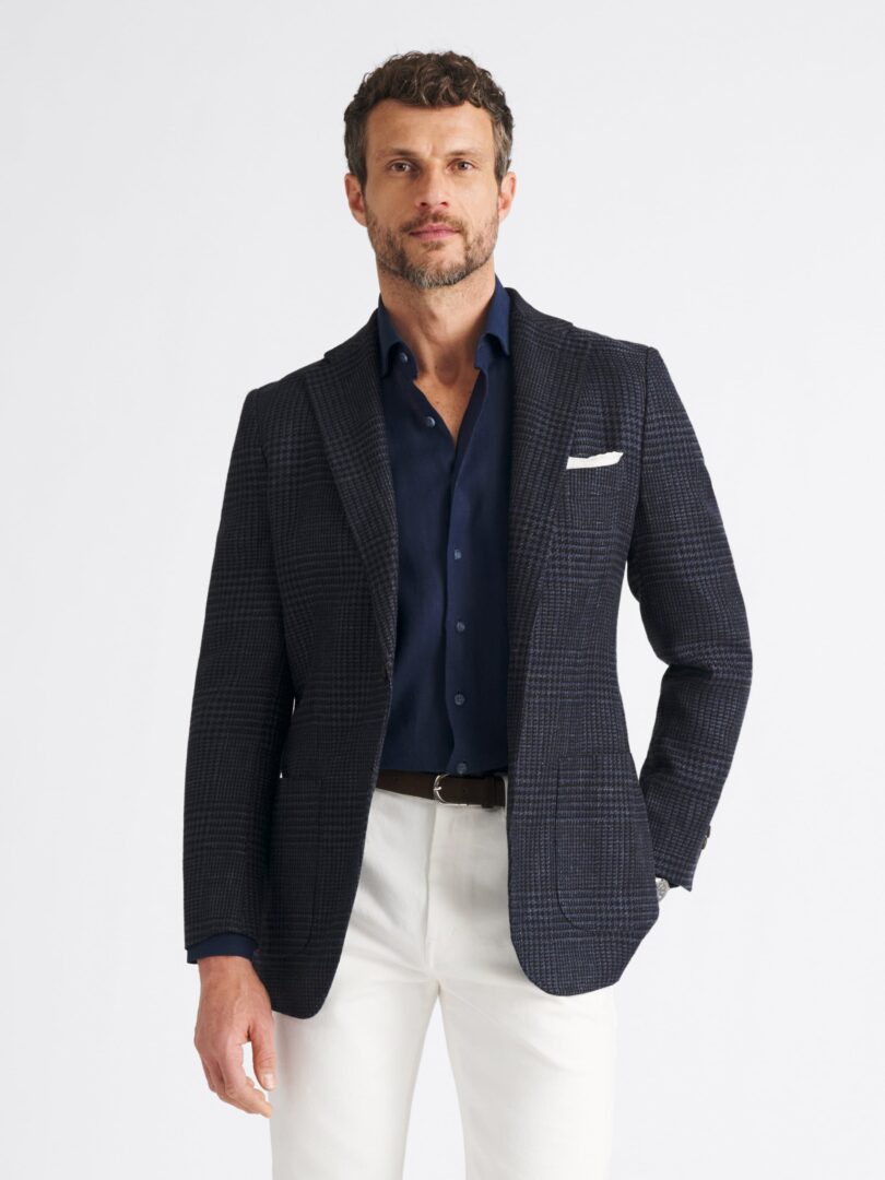 Cerruti Navy Glen Plaid Cotton and Linen Jacket Thumb Detail