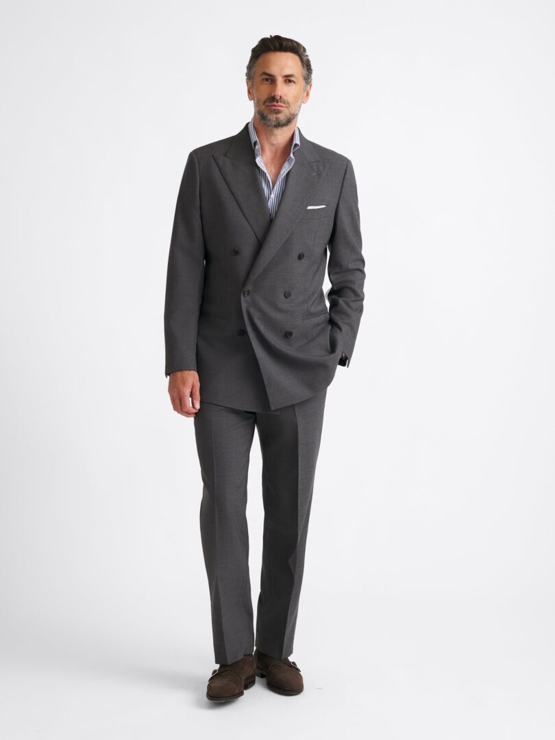 Double Breasted Dark Grey Stretch 3 Ply Fresco Carmine Suit Thumb Detail