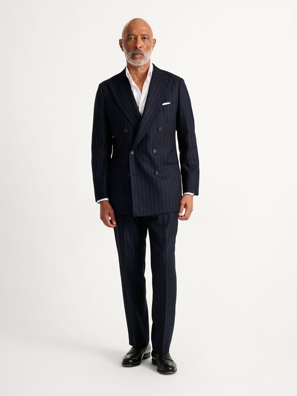 Navy Chalkstripe VBC Double Breasted Flannel Carmine Suit - Custom