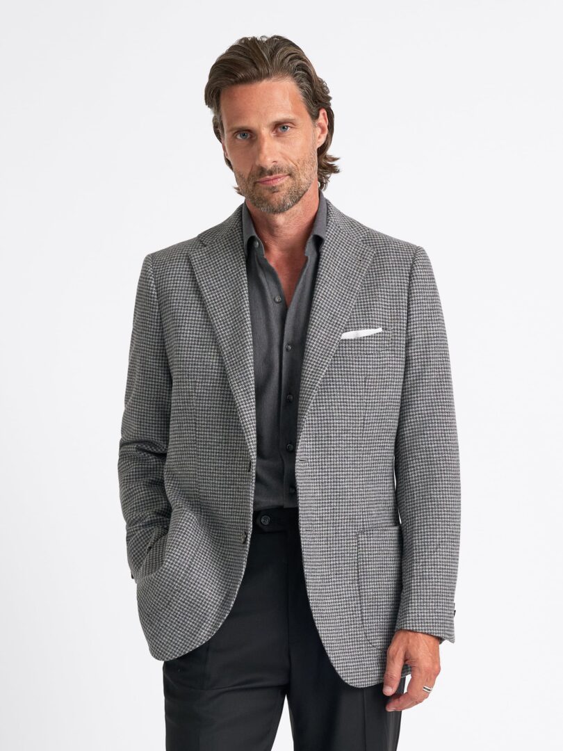 Angelico Grey Houndstooth Italian Wool Flannel Bedford Jacket Thumb Detail