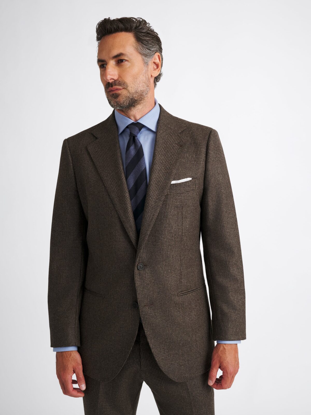 VBC Brown Glen Plaid Wool Flannel Downing Suit - Custom Fit