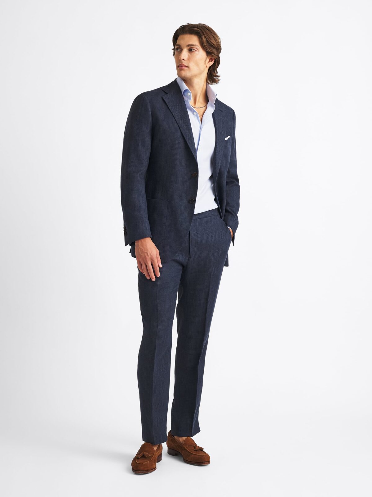 Navy Glen Plaid Irish Linen Bedford Suit - Custom Fit Tailored
