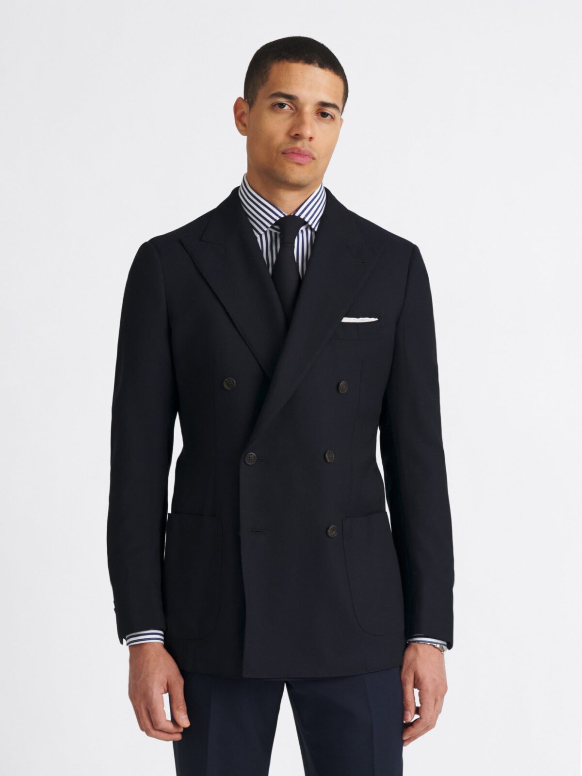 Double Breasted Reda Navy Hopsack Bedford Jacket - Custom Fit