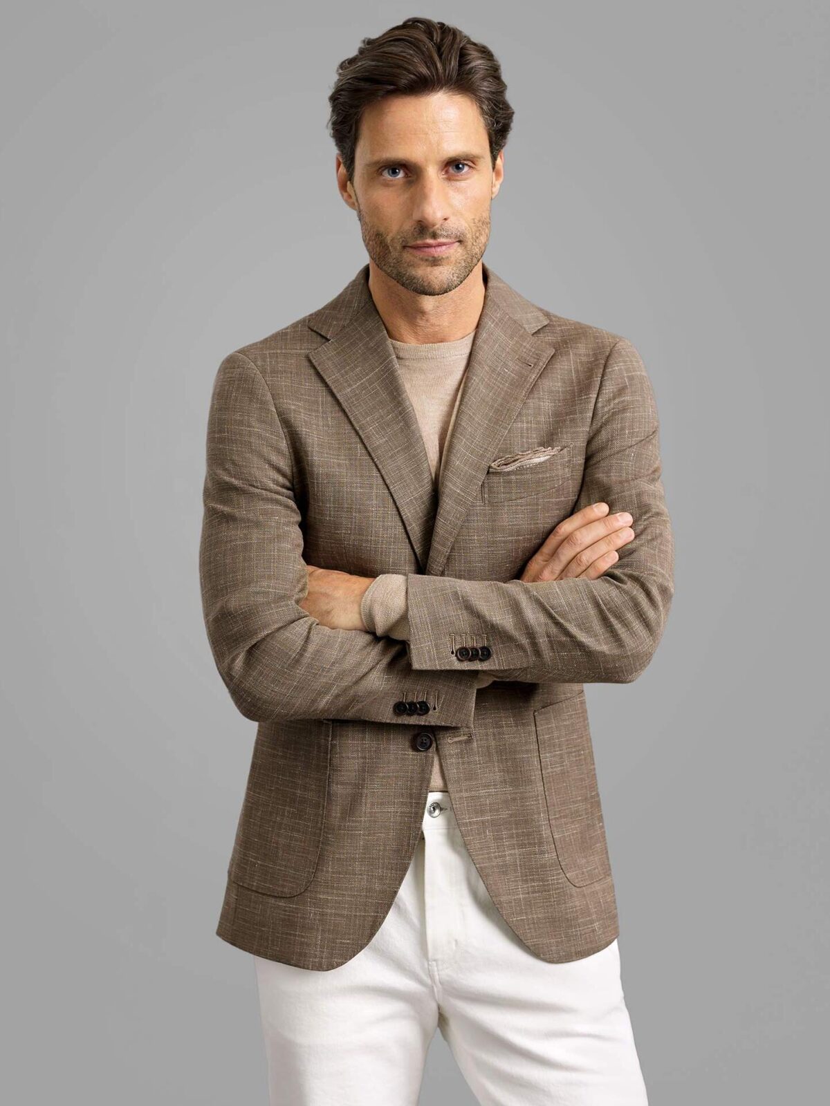 Mocha Wool and Linen Stretch - Tailored Bedford Custom Clothing Fit Jacket