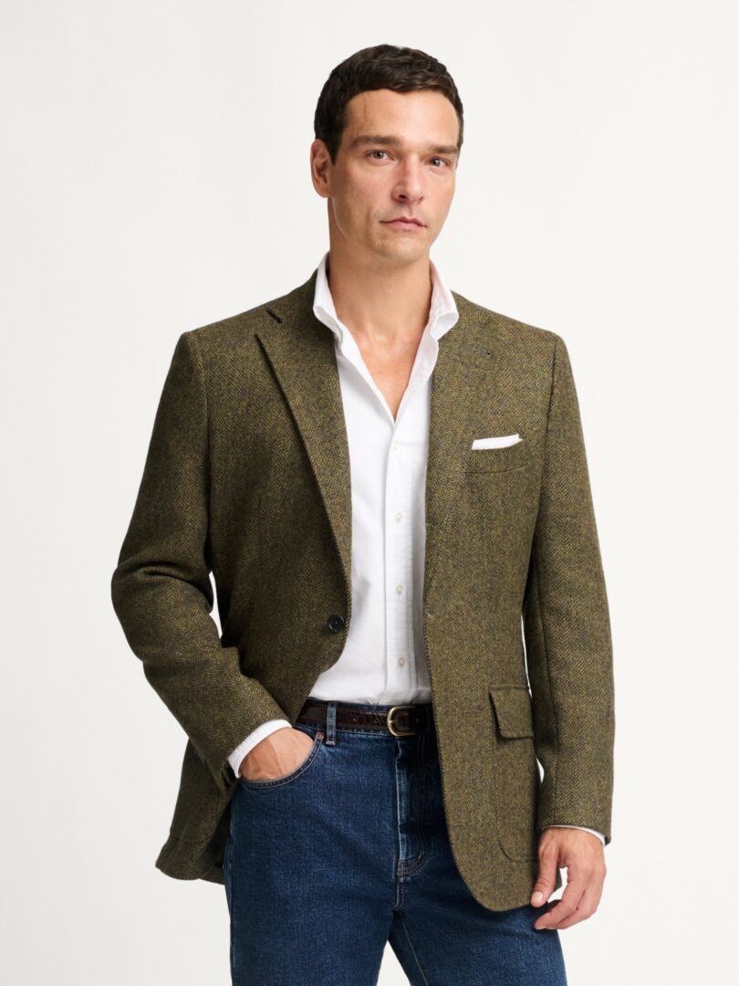 Abraham Moon Moss Herringbone Shetland Tweed Thumb Detail