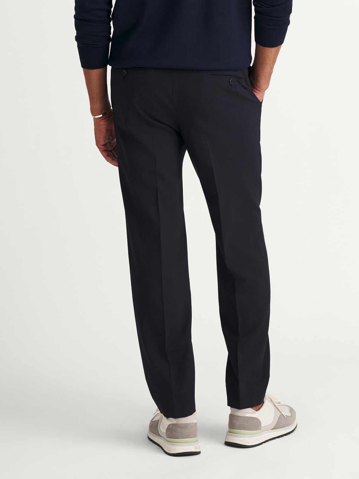 Navy Stretch Wool Drawstring Trouser - Custom Fit Tailored Clothing display picture 1